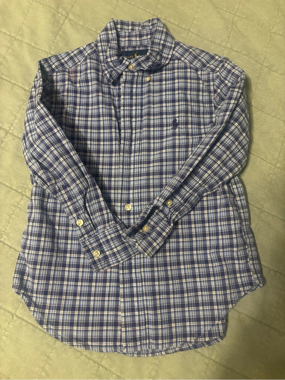 Ralph Lauren Navy and White Plaid Cotton Button-Down Shirt